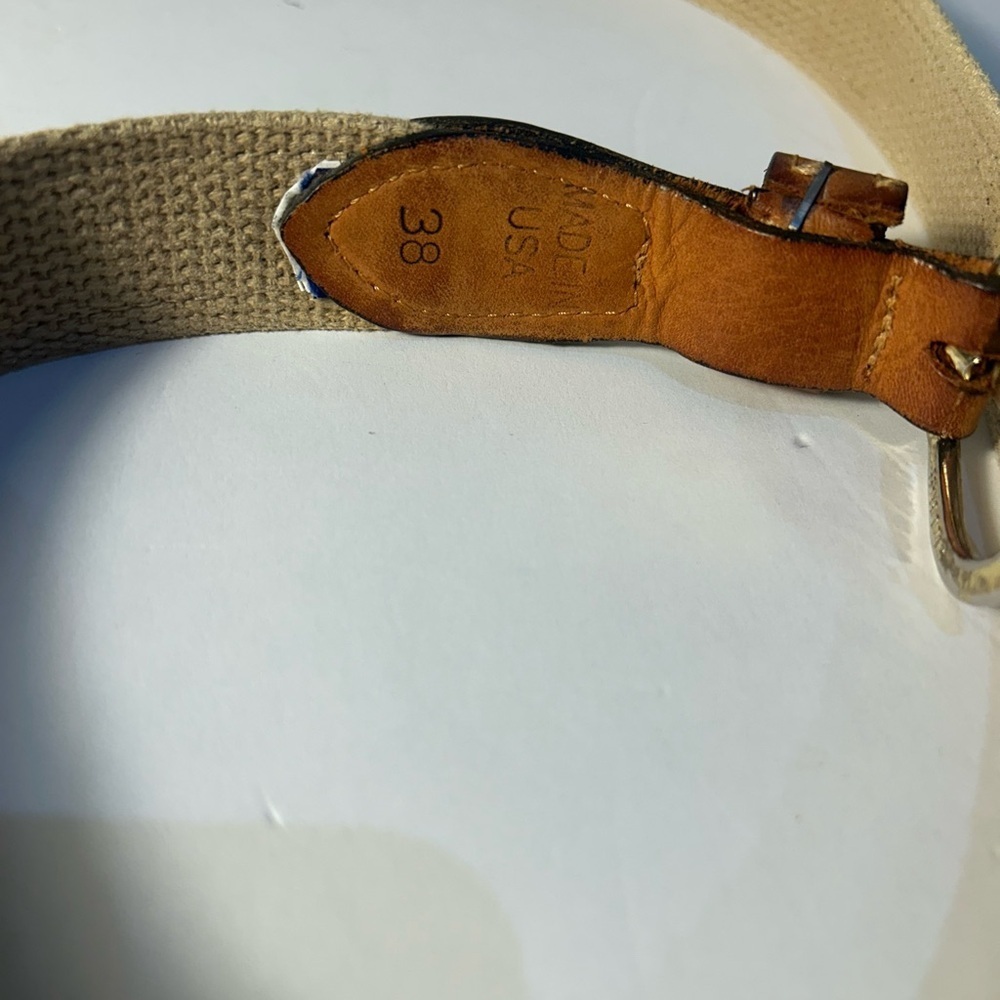 Brown and Tan Leather Belt with Decorative Stitching - Picture 3 of 3